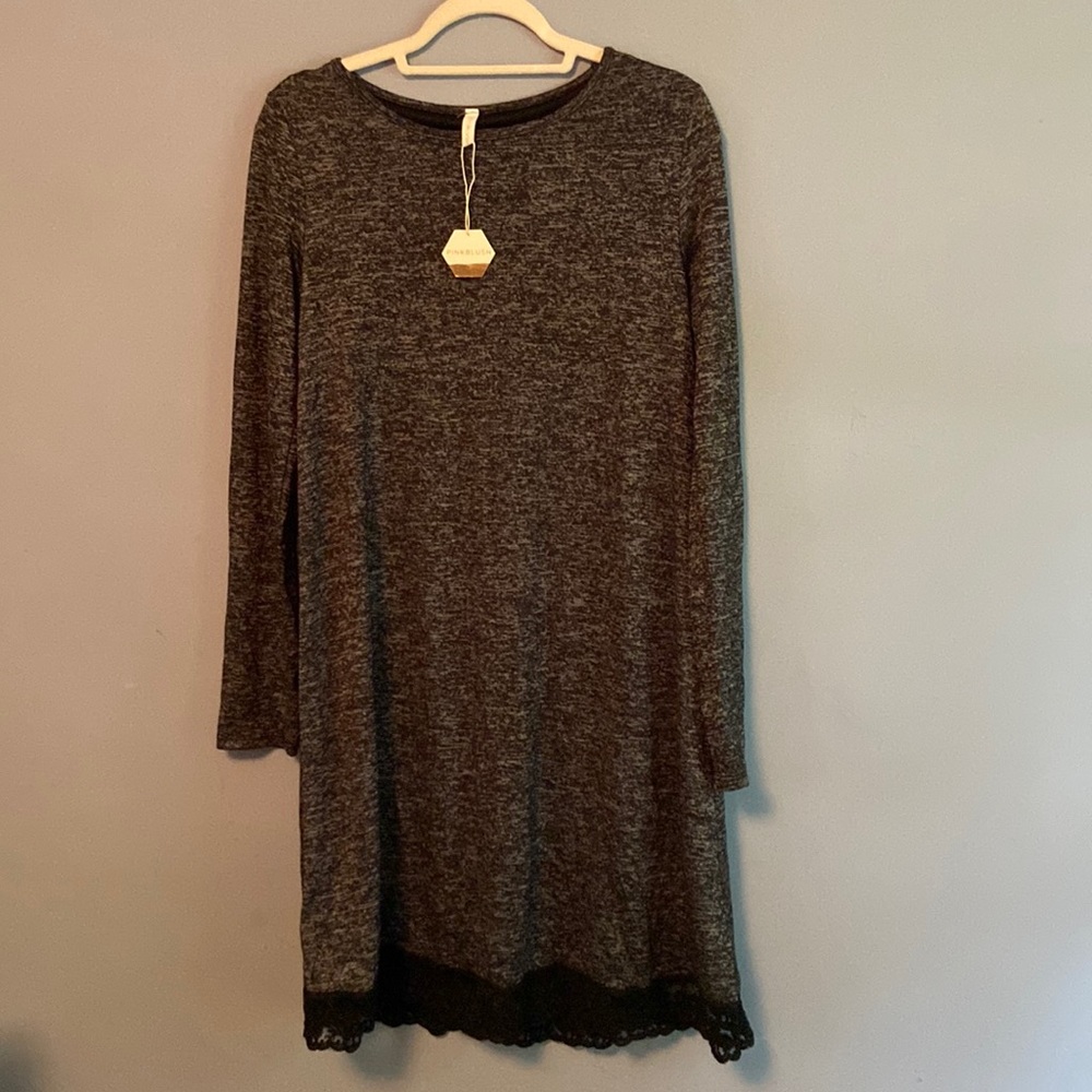 Black maternity sweater dress with lace detail